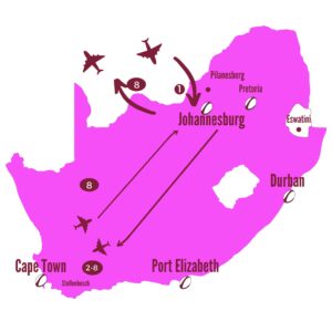 South Africa 2022 Third Test Giraffe Itinerary Map